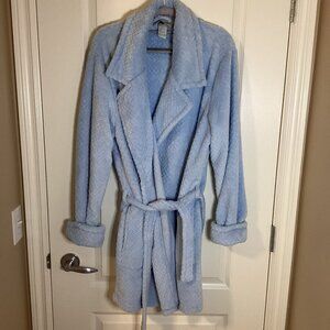 Jessica Women's Short Bathrobe Soft Plush Blue Housecoat Size M Warm Cozy Robe
